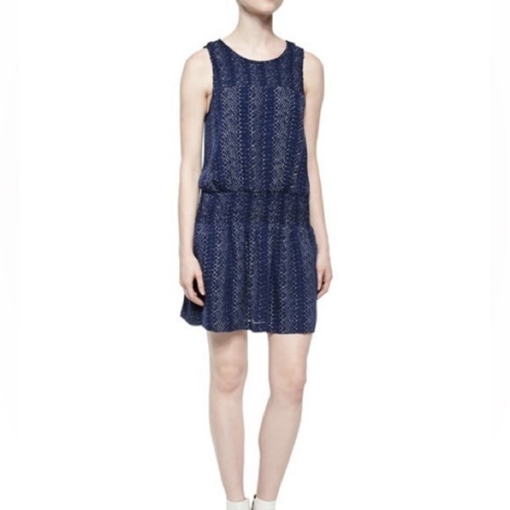 Joie Silk Snake Print Smoked Navy Blue Sleeveless Mini Dress size Medium